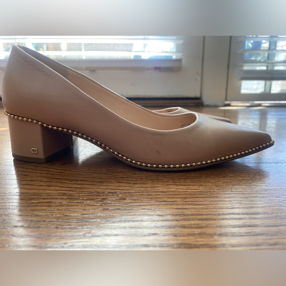 Coach Tan Studded Block Heel Pumps